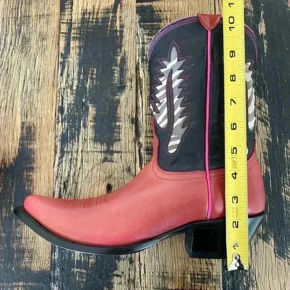 JOHNNY RINGO Red & Black Leather Animal Print Women’s Western Boots Size… - Picture 11 of 12
